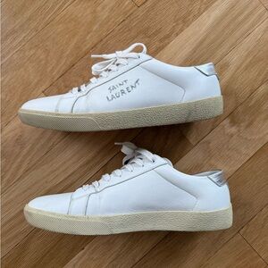 Saint Laurent Men’s Court Classic SL-06 Sneakers with Silver Heel Tab